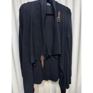 Polo Ralph Lauren Cardigan Sweater Womens Small Hunter Navy Blue W/leather Clasp